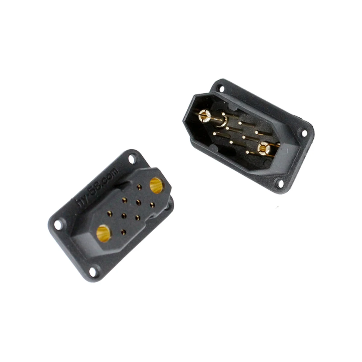 Gold-plated high-current plug connector, 2+8 contact set, model HY-2+8P