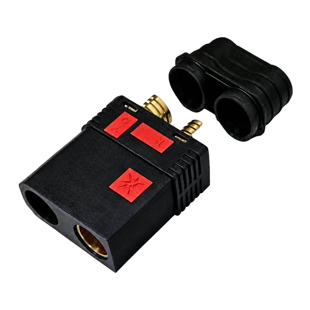QS8-S+ black high-current battery connector — 130 A, 500 V, model QS8-S+